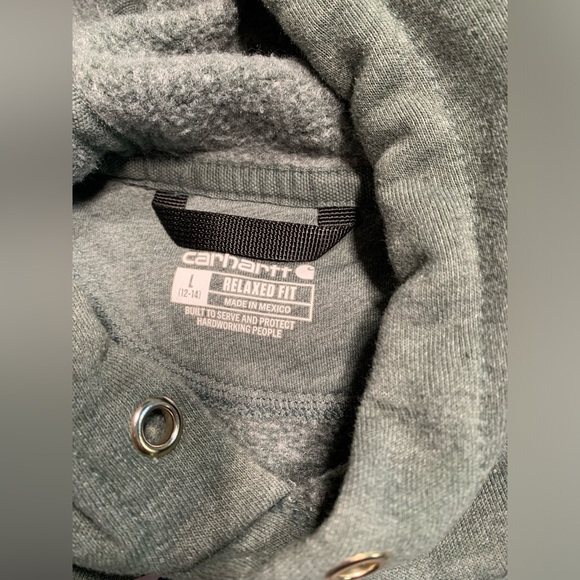 Carhartt Green Hoodie with Pink Logo Large (12-14) - Picture 6 of 9